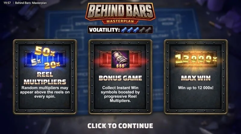 Behind Bars Masterplan – hlavné menu s tromi postavami