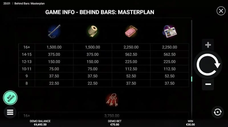 Behind Bars Masterplan – obrazovka s okamžitou výplatou Instant Win