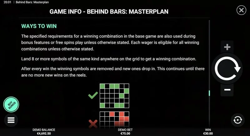 Behind Bars Masterplan – súhrn výherných línií a kombinácií